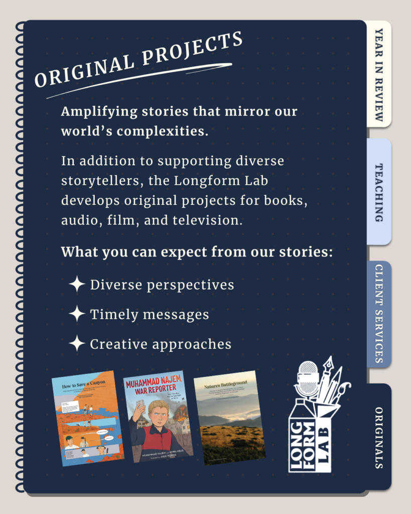 Fourth and final page of the notebook with a shortened description of Longform Lab's original projects, also written in the blog post below.